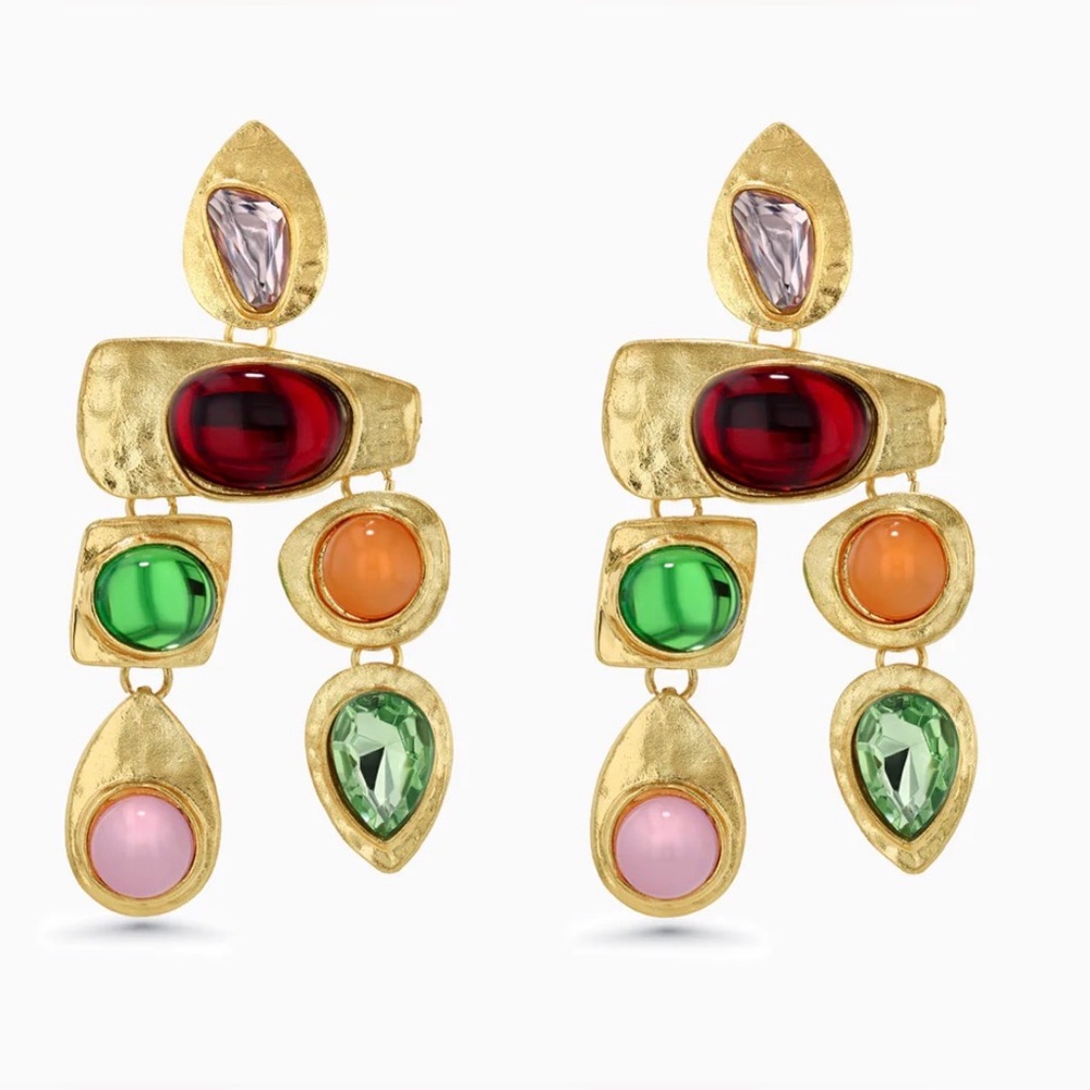 SNGIA Gold Resin Gemstone Boho Drop Earrings